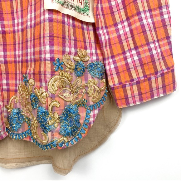 NWT Aratta Masterpiece Plaid Bird Embroidery Shirt - Picture 4 of 10